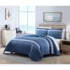 Full/Queen Size Coastal Blue Stripe Reversible Cotton Quilt Set