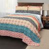 Full/Queen size Cotton 3 Piece Reversible Teal Orange Bohemian Stripe Quilt Set