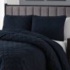 King size 3-Piece Navy Blue Polyester Microfiber Reversible Diamond Quilt Set