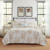 King size 3 Piece Bed-in-a-Bag Bohemian Tan Beige Floral Cotton Quilt Set