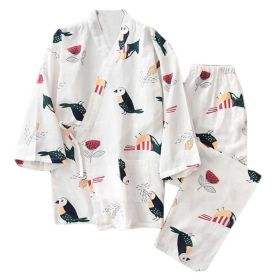 Spring Summer Japanese Kimono Pajama White Birds Women's Cotton Yarn Loose Casual Home Khan Steamed Clothes Pajama Set