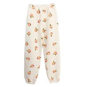 Women's Autumn Winter Sleeping Pants Padded Pajama Bottoms Cute Peach Loungewear Loose Pyjamas Pants,Beige