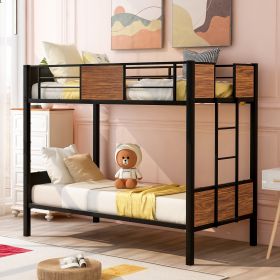 Twin-over-twin bunk bed modern style steel frame bunk bed with safety rail, built-in ladder for bedroom, dorm, boys, girls