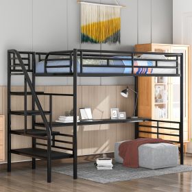 Metal Loft Bed Frame with Desk;  No Box Spring Needed; Twin