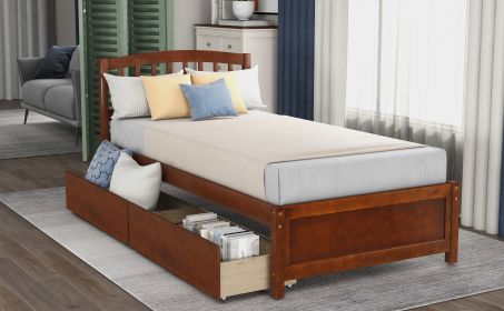 Twin Platform Storage Bed Wood Bed Frame with Two Drawers and Headboard, Walnut(Previous SKU: SF000062DAA)