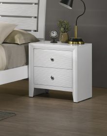 Contemporary Modern Look 2-Drawer Nightstand End Table White Finish Two Storage Drawers Round Knobs Bedroom Living Room Wooden Furniture