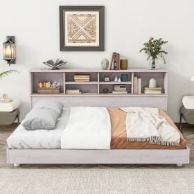 Full Size Daybed Frame with Storage Bookcases,White Oak