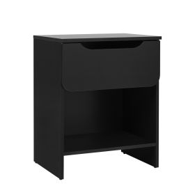 Modern Minimalist 1-Drawer Nightstand with Cubby â€“ Black