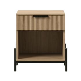 Modern Fluted-Drawer Nightstand with Open Cubby â€“ Coastal Oak