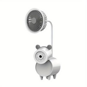 Cute Cartoon USB Fans With Pen Holder Pencil Sharpener, Rechargeable Fan For Children Business Gift (Color: White)