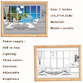 1pc Dimming 3-color Beach Sun Painting Lamp,Sketch Light. Healing Light, Bedside Bedroom Sleeping Lamp, Romantic Birthday Gift,Bedside Table Lamp (Items: 7in Seaside In-line)