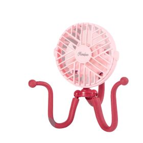 Baby Stroller Fan With Clip;  Octopus Shapoed Funny Fan With Flexible Tripod Wrapped (Color: PINK)