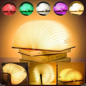 Wooden Book Light; Novelty Folding Book Lamp; 5 Colors Folding Night Light; Portable Desk Light USB Rechargeable Wooden Table Lamp Magnetic Design Cre (Color: colorful, size: Red Walnut-14.5*11*2.5cm)