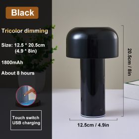 Italian Mushroom Table Lamp Night Light Portable Wireless Touch Rechargeable Desk Light Bedside Table Lamp Bedroom Desktop Decor (Lampshade Color: Black, Ships From: China)