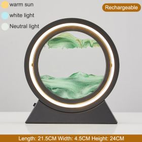 3D Hourglass LED Lamp 360Â° Moving Sand Art Table Lamp Sandscapes Quicksand Night Light Living Room Accessories Home Decor Gifts (Color: Black-Green 24CM, Ships From: China)