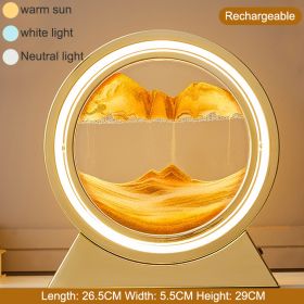 3D Hourglass LED Lamp 360Â° Moving Sand Art Table Lamp Sandscapes Quicksand Night Light Living Room Accessories Home Decor Gifts (Color: Gold-Orang 29CM, Ships From: China)