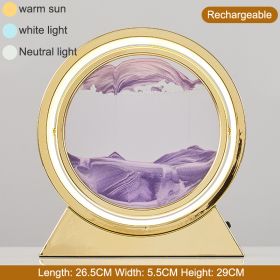 3D Hourglass LED Lamp 360Â° Moving Sand Art Table Lamp Sandscapes Quicksand Night Light Living Room Accessories Home Decor Gifts (Color: Gold--Purple 29CM, Ships From: China)