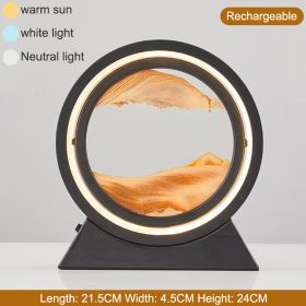 3D Hourglass LED Lamp 360Â° Moving Sand Art Table Lamp Sandscapes Quicksand Night Light Living Room Accessories Home Decor Gifts (Color: Black-Orang 24CM, Ships From: China)