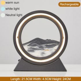 3D Hourglass LED Lamp 360Â° Moving Sand Art Table Lamp Sandscapes Quicksand Night Light Living Room Accessories Home Decor Gifts (Color: Black-Grey 24CM, Ships From: China)