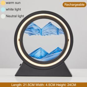 3D Hourglass LED Lamp 360Â° Moving Sand Art Table Lamp Sandscapes Quicksand Night Light Living Room Accessories Home Decor Gifts (Color: Black-Blue 24CM, Ships From: China)