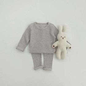 Baby Solid Color Soft Cotton Pajamas Home Clothes Sets (Size/Age: 73 (6-9M), Color: Grey)