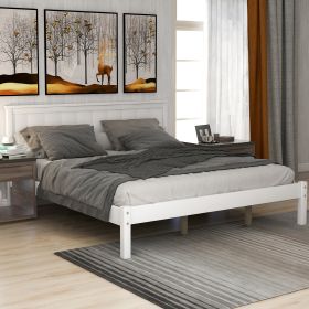 Platform Bed Frame with Headboard , Wood Slat Support , No Box Spring Needed ,Queen (Color: White)