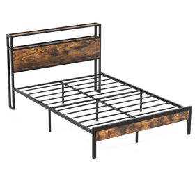 Twin/Full/Queen Bed Frame with Storage Headboard and Charging Station (size: Full Size)