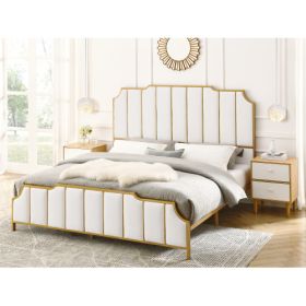 Queen Size Bed Frame,Upholstered Platform Bed & High headboard with Wood Slat Support,No Box Spring Needed,Easy Assembly, Velvet White (Color: White, Material: Metal)