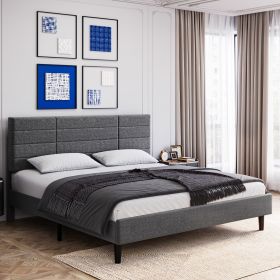 Molblly King Size Bed Frame with Upholstered Headboard, Strong Frame, and Wooden Slats Support, Non-Slip, and Noise-Free, No Box Spring Needed (Color: as Pic)